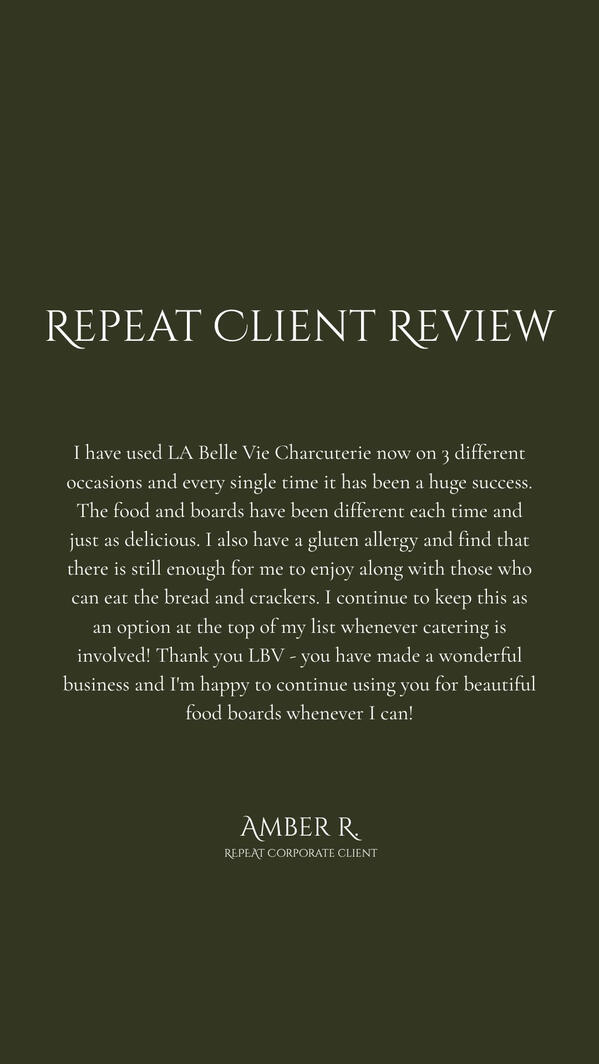 I have used LA Belle Vie Charcuterie now on 3 different occasions and every single time it has been a huge success. The food and boards have been different each time and just as delicious. I have used LA Belle Vie Charcuterie now on 3 different occasions and every single time it has been a huge success. The food and boards have been different each time and just as delicious.